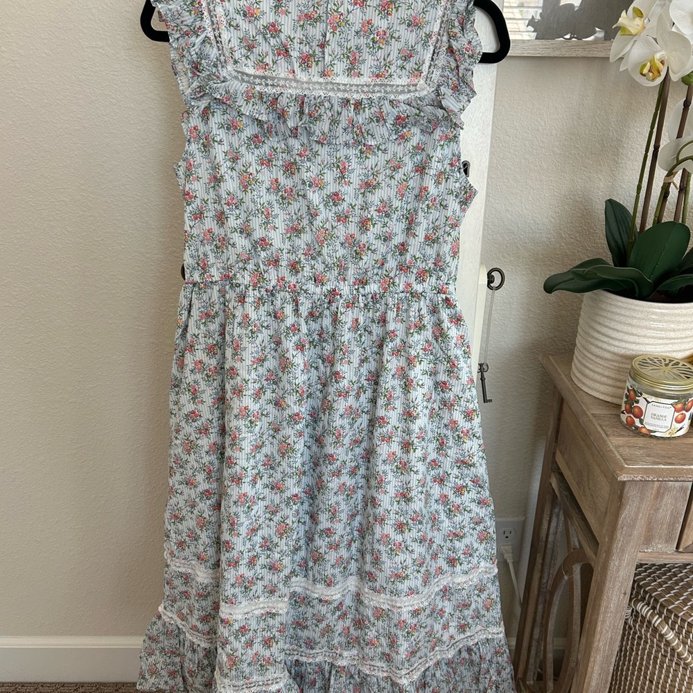 J. Crew Blue and White Sleeveless Tiered Sundress